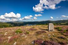 Statue-menhir sur fond de ciel bleu